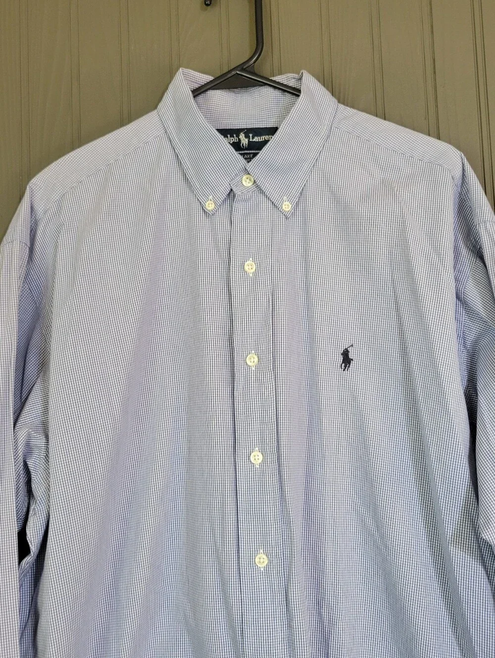 Ralph Lauren Blake Long Sleeve Button Down Shirt Micro Plaid Blue Men's Large